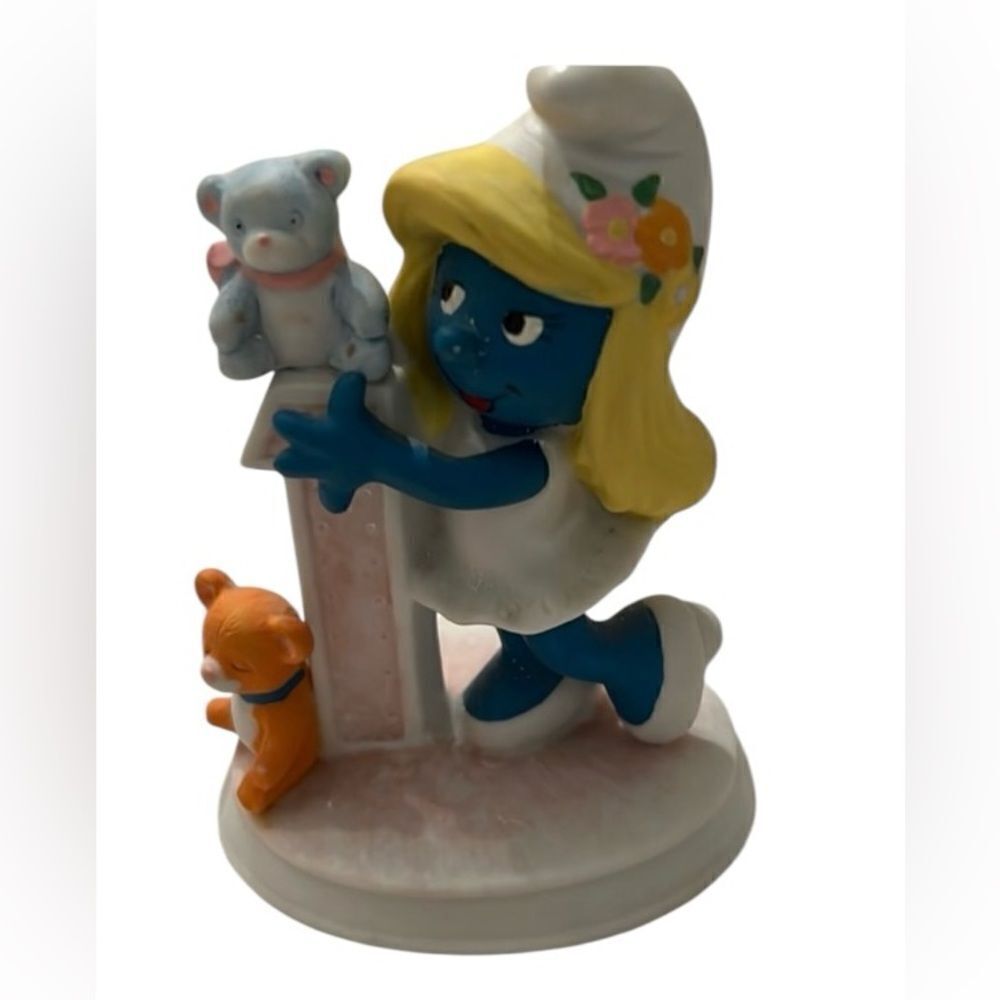 Vintage 1983 Smurfette 1st birthday ceramic #8605 Wallace Berrie EVC
